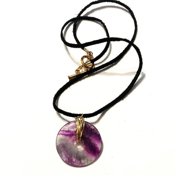 Rainbow Fluorite Donut Pendant Necklace – Clarity, Focus & Aura Cleansing - Picture 3 of 7